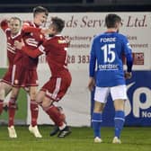 Ryan Carmichael celebrates scoring for Portadown in their BetMcLean Cup quarter-final against Linfield at Shamrock Park in 2018. PIC: INPHO/Stephen Hamilton