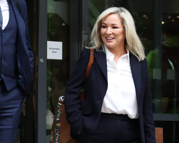 First Minister of Northern Ireland Michelle O'Neill leaves after giving evidence to the UK Covid-19 inquiry hearing on Tuesday. Four years later, she apologised for attending the Bobby Storey funeral. Photo: Liam McBurney/PA Wire