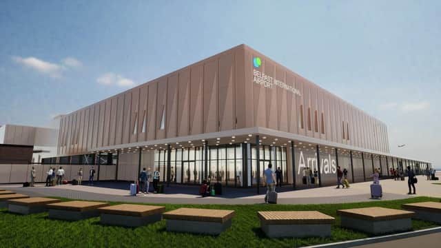 An artist's impression of the exterior of Belfast International Airport after a £100 million refurbishment over 5 years