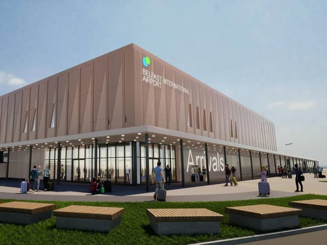 An artist's impression of the exterior of Belfast International Airport after a £100 million refurbishment over 5 years
