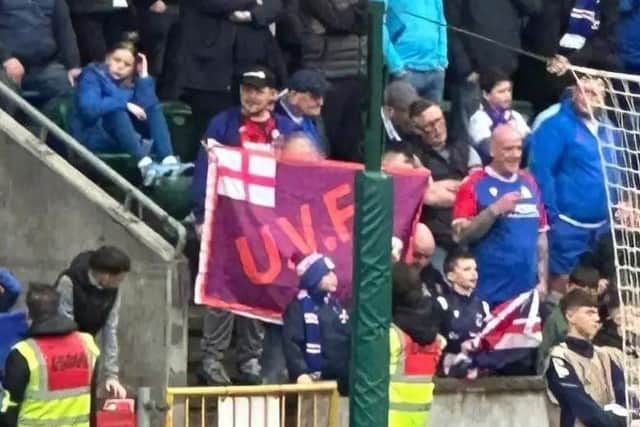 An image of a UVF flag at Windsor Park circulating on social media