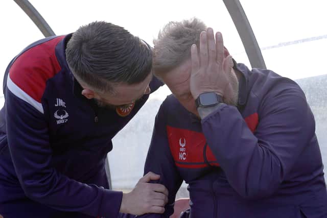 An emotional Portadown manager Niall Currie after today's game at Shamrock Park, Portadown. PIC: David Maginnis/Pacemaker Press