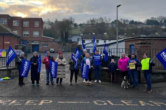 NASUWT members on strike at Dromore High School today.