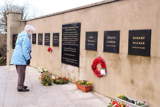 The Kingsmill memorial wall outside Whitecross in Co. Armagh. 10 Protestant men were shot dead by republicans after their work van was pulled in January 1976.