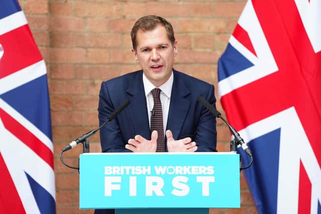 Reform UK Treasury spokesman Robert Jenrick speaking during a press conference at Hoxton Docks in east London. Picture date: Wednesday August 26, 2026.