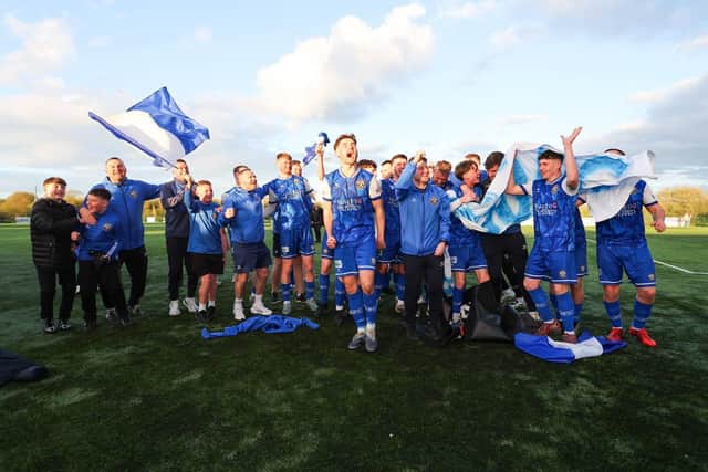 Limavady United celebrating winning the Championship title last season. (Photo by Paul Harvey/NIFL)