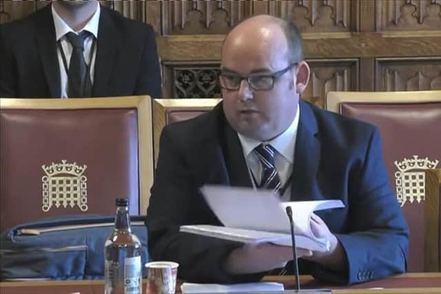 Peter Summerton, MD of McCulla Ireland, giving evidence to the House of Lords sub committee on the Northern Ireland Protocol, last September, showing the sort of paperwork that has to be filled in to cross the Irish Sea