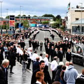The funeral of senior republican Bobby Storey on 30 June 2020. The funeral procession left the church before heading to Milltown Cemetery, where Gerry Adams gave an oration. Belfast City Council spent almost £100,000 on legal services defending its handling of the funeral.
Photo Pacemaker Press