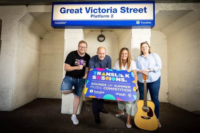 Marking the launch of Translink Sessions are Declan Wilson, Q Radio, Neal Brown and Gemma McMurray, Translink and Charlotte Dryden, Oh Yeah Music Centre