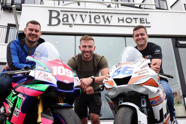 Pictured at the launch of the Armoy Road Races in Portballintrae on Wednesday are (from left) Neil Kernohan, Paul Jordan and Adam McLean.