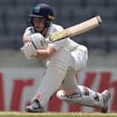 Ireland's Lorcan Tucker plays a shot during the third day of the Test match against Bangladesh at the Sher-e-Bangla National Cricket Stadium in Dhaka.