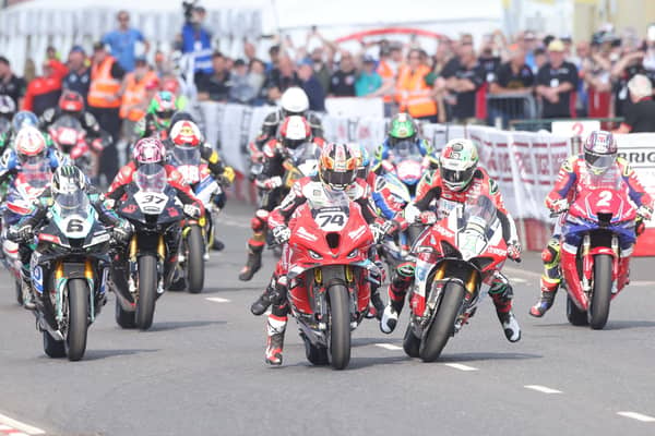 The start of the feature Superbike race at the North West 200 on Saturday
