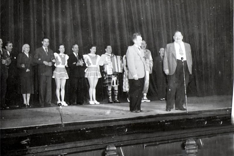 Laurel and Hardy performing at the Grand Opera House in 1952