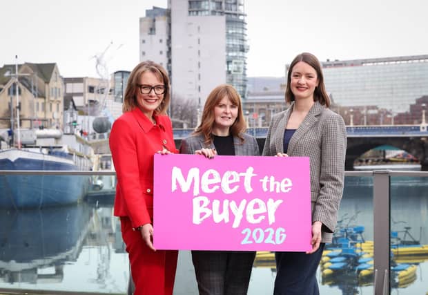 (L-R) Laura McCorry, Chief Executive of Tourism NI, Economy Minister Dr Caoimhe Archibald and Alice Mansergh, Chief Executive of Tourism Ireland, pictured at Meet the Buyer 2026