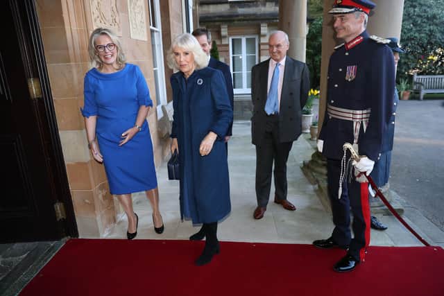 Queen Camilla arriving at Hillsborough Castle on Wednesday evening