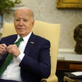 President Joe Biden at a bilateral meeting with taoiseach Leo Varadkar in the Oval Office at the White House in Washington, DC