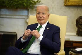 President Joe Biden at a bilateral meeting with taoiseach Leo Varadkar in the Oval Office at the White House in Washington, DC