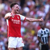 Arsenal's Declan Rice celebrates in victory over Manchester United. (Photo by John Walton/PA Wire)