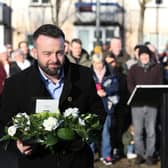 Foyle MP Colum Eastwood lays a floral tribute at the Bloody Sunday monument during yesterday's Bloody Sunday Annual Remembrance Service

Pic: Lorcan Doherty/Presseye