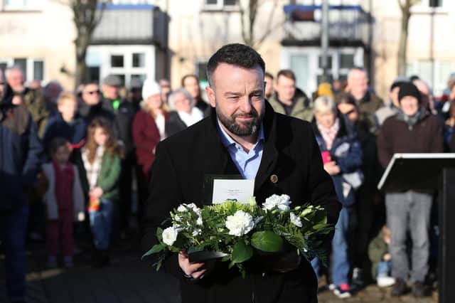Foyle MP Colum Eastwood lays a floral tribute at the Bloody Sunday monument during yesterday's Bloody Sunday Annual Remembrance Service

Pic: Lorcan Doherty/Presseye