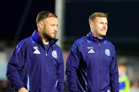 Glenavon manager Michael O'Connor (right) with assistant Andy Doyle. (Photo by Alan Weir/Pacemaker Press)