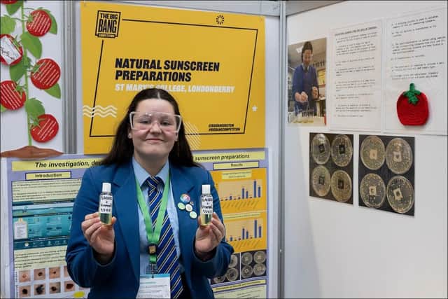 Kaycee Deery, a student at St Mary's College Londonderry scooped the UK Young Scientist of the Year Award 2023 for her environmentally-friendly sunscreen
