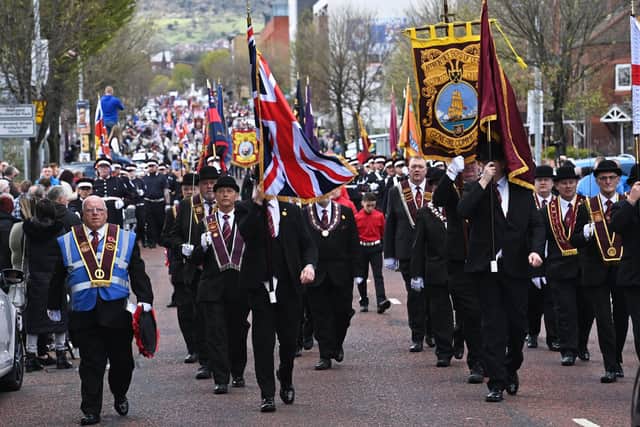 Apprentice Boys parading through Belfast city centre on Easter Monday 2022. Photo: Colm Lenaghan/Pacemaker Pic Colm Lenaghan/ Pacemaker