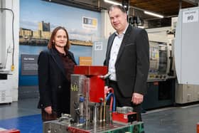 Carrickfergus-based aerospace manufacturer IPC Mouldings is investing £1.7 million to expand its operations, create 16 new jobs and strengthen its position in the global aircraft interiors market. Pictured Joanne Liddle, managing director, IPC Mouldings and Brendan McGuigan, director, Advanced Manufacturing and Engineering, Invest NI