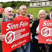 Sinn Fein leaders protesting at Stormont in 2019 in support of an Irish Language act.