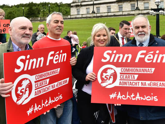Sinn Fein leaders protesting at Stormont in 2019 in support of an Irish Language act.