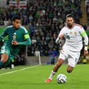 Northern Ireland's Shea Charles takes on Dominik Szoboszlai of Hungary. (Photo by Charles McQuillan/Getty Images)