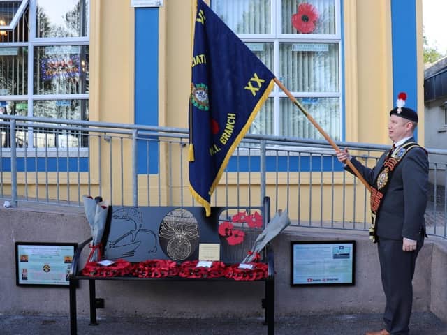 A memorial bench and interpretive panels were unveiled at the Enniskillen Royal British Legion on Saturday in honour of four soldiers targeted in an IRA bomb attack 40 years ago.