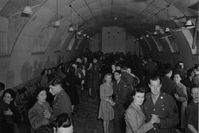 Americans and guests dancing in the army hut at Kircassock House, 1943