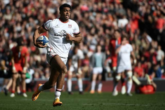 Ulster's Robert Baloucoune has been ruled out of Saturday's Champions Cup clash with La Rochelle after sustaining a hamstring injury. (Photo by Valentine CHAPUIS / AFP) (Photo by VALENTINE CHAPUIS/AFP via Getty Images)