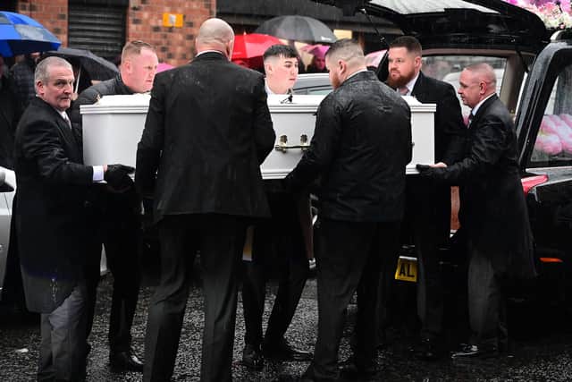 The funeral of Chloe took place at St Paul’s Church in Belfast for Requiem Mass followed by burial in Milltown Cemetery. Picture By: Arthur Allison/Pacemaker Press