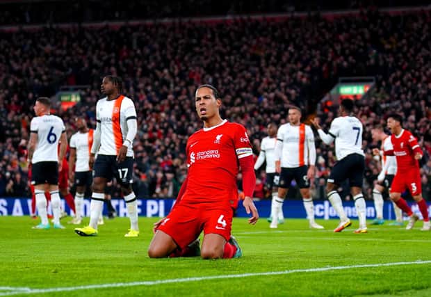Liverpool's Virgil van Dijk equalised against Luton to set the Reds on their way to a 4-1 victory at Anfield
