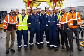 Co Tyrone’s Decom Engineering (Decom) has invested more than £1 million to develop its largest Chopsaw to date in response to client demand for larger sized subsea pipe-cutting capability. Pictured are Decom Engineering team with the C1-46 chopsaw