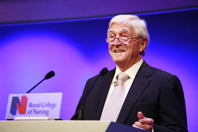 Sir Michael Parkinson speaking at the Royal College of Nursing (RCN) conference in Harrogate.