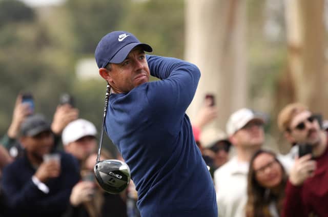 Northern Ireland's Rory McIlroy plays his shot from the ninth tee during the final round of The Genesis Invitational at Riviera Country Club, California. (Photo by Harry How/Getty Images)