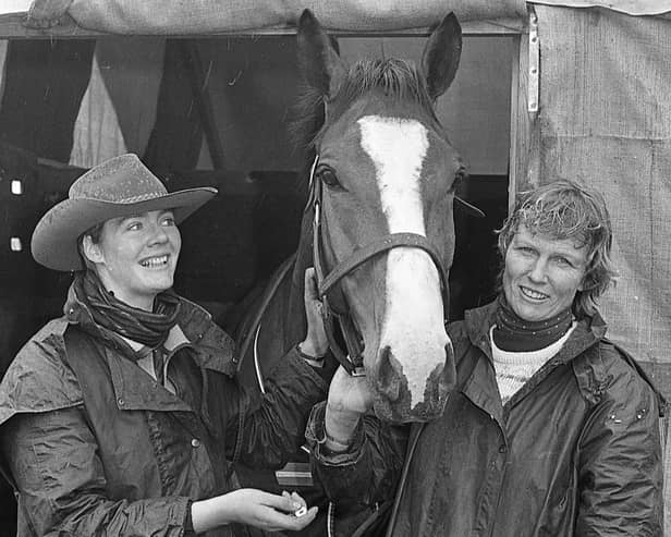 Dundrod rider Joanne Jarden (left), pictured at the start of October, with former Irish International Jessica Harrington, from Kildare, and her horse Apple Shaw at Loughanmore. World class riders took part in the third annual Loughanmore international horse trials at McKean's estate at Templepatrick. The trials had 93 confirmed runners out of a total entry of 108 horses. Picture: News Letter archives/Darryl Armitage