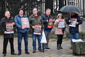 Legacy demonstrators pictured at the High court in Belfast. Photo: Stephen Hamilton/PressEye