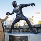 Legendary goalkeeper Pat Jennings performed the official unveiling of his statue in Kildare Street, Newry on Wednesday morning