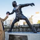 Legendary goalkeeper Pat Jennings performed the official unveiling of his statue in Kildare Street, Newry on Wednesday morning
