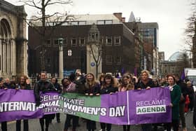 Scenes from the International Women’s Day March and Rally in 2020. The annual event returns to its traditional route for the first time in three years after an online event in 2021 and a static rally in 2022 due to Covid restrictions