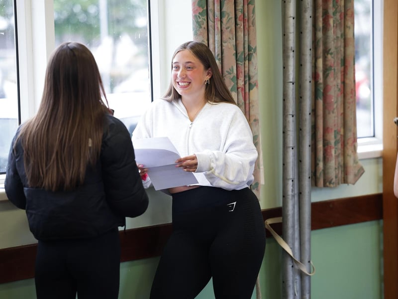 Pupils after receiving their GCSE results at Kilkeel High School in County Down