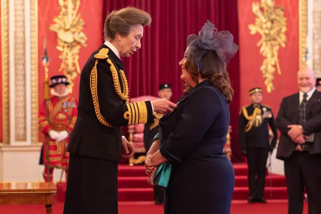 Tina McKenzie receives an MBE for Services to the Northern Irish Economy from HRH The Princess Royal