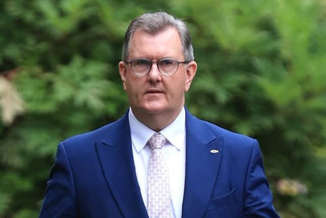 DUP leader Sir Jeffrey Donaldson gave little reaction to comments by the Secretary of State that talks have moved forward substantially. Photo: Liam McBurney/PA Wire