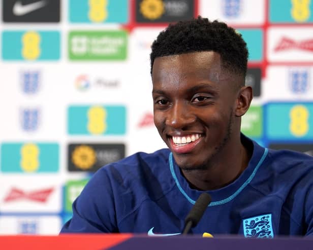 England's Eddie Nketiah during a press conference at St. George's Park on Tuesday