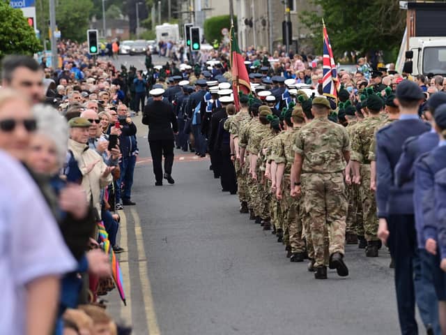 A previous Armed Forces Day parade in Banbridge - Sinn Fein has queried the cost of next year's event in Newtownabbey