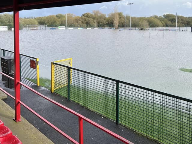 Flooding at the BMG Arena, home of Annagh United